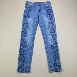 DG2 Diane Gilman Skinny Jeans Embroidered Scroll Blue Denim Womens 2P